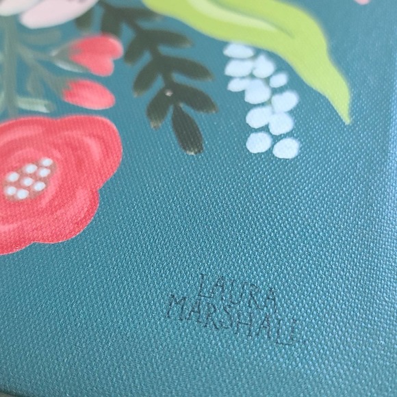 Floral Art Giclee Wild Garden VII by Laura Marshall Teal 14x14 Wrapped Canvas - Picture 3 of 8